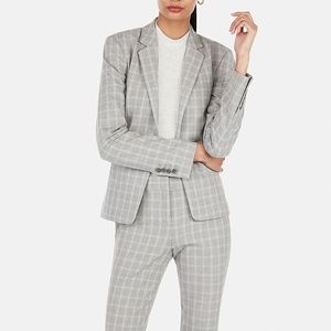 EXPRESS Gray/Pink Plaid Suit SET - Blazer AND Barely boot PANTS